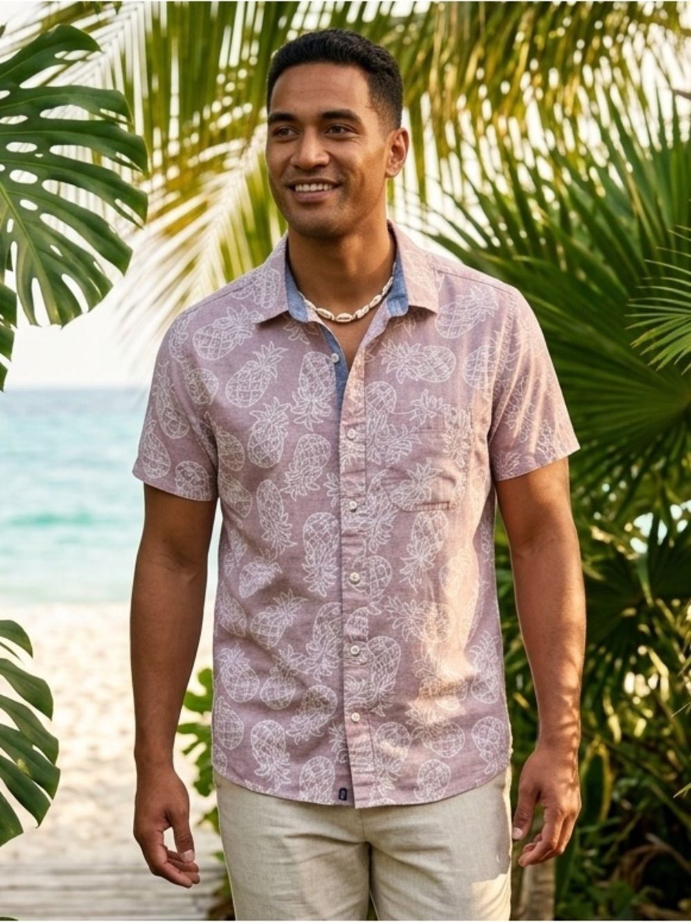 Take 50% OFF- Even Tide Short-Sleeve Pineapple Print Shirt -  Size-S